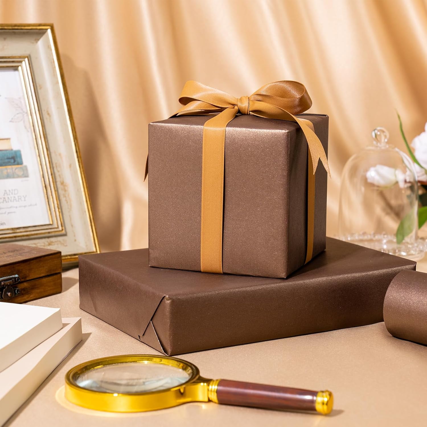 PrimeCook Shop Chocolate Brown Matte Wrapping Paper - Solid Color Pearly - luster Paper Perfect for Wedding, Birthday, Christmas, Baby Shower -17 Inches X 32.8 Feet
