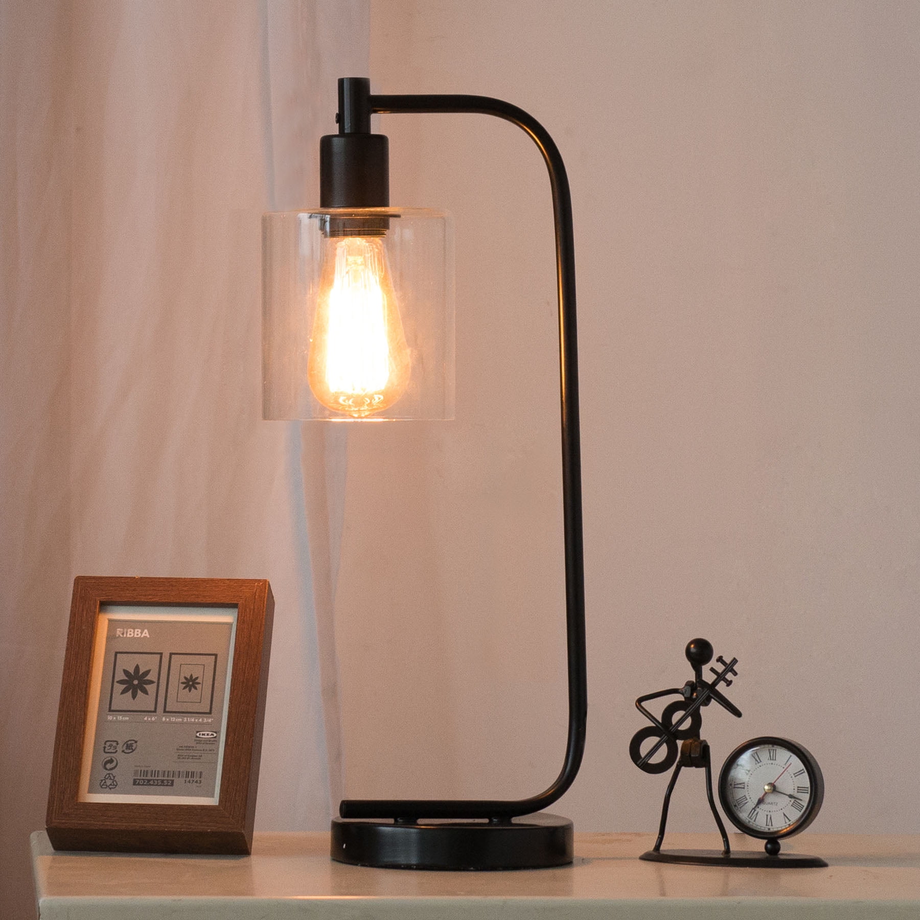 Decorative Lamp, Portable Antique Style Industrial Desk Lamp with Clear