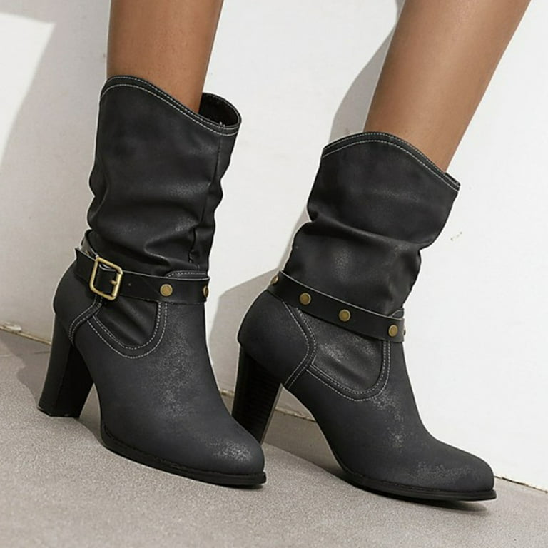 Chunky heel ankle strap boots cheap