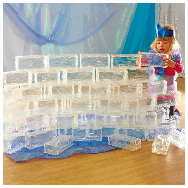 TTS Glacier Effect Clear Plastic Ice Bricks Toy – 25 Pack – Transparent “Ice” Building Bricks for Kids, STEM & Sensory Play (EY06048)