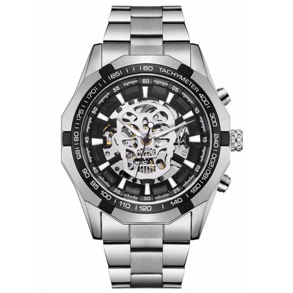 VIGOROSO Men's Skull Skeleton Automatic Mechanical Watches Stainless Steel Wrist Watch