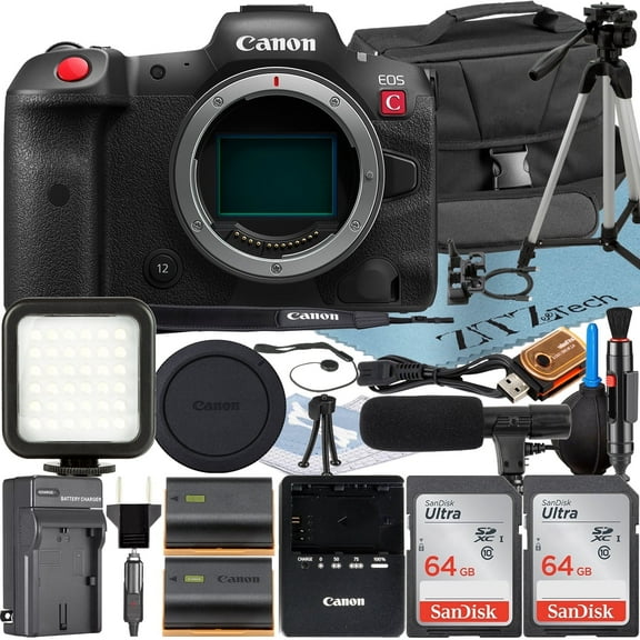 Canon EOS R5 C Mirrorless Cinema Camera (Body) with 2 Pack SanDisk 64GB Memory Card   Case   ZeeTech Accessory Bundle (International Version)