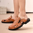 thumbnail image 5 of Domuza Men's Leather Fisherman Sandals Non-Slip Breathable Casual Outdoor Shoes Slide Flat Sandals Hollow Slip-on Beach Shoes for Summer Brown 10.5 (EU-46), 5 of 6