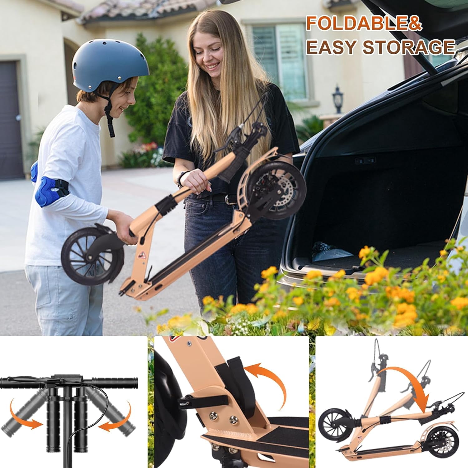 Kick Scooter for Ages 6+,Kid, Teens & Adults. Max Load 220 LBS. Foldable, Lightweight, 8Inch Big Wheels, 4 Adjustable Levels, Disc Brake