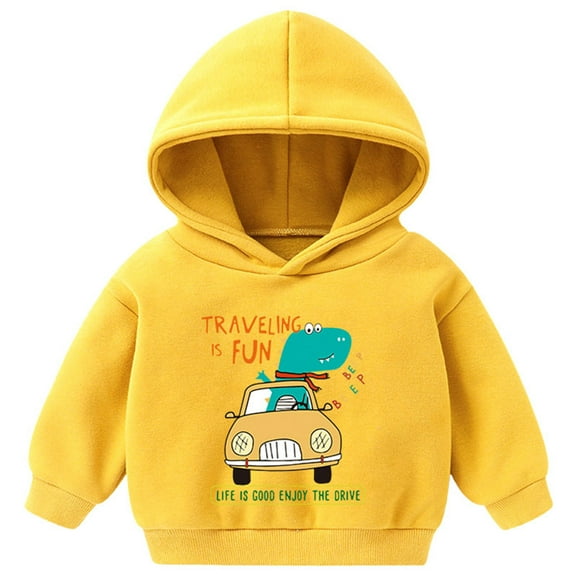 UAYOTSE Boys and Girls Hooded Sweatshirts Plus Fleece Childrens Clothing Cartoon Prints Long Sleeved Tops for Small and Medium Sized Children(7-8 Years,P293-Yellow)