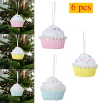 KOYPTL Christmas Tree Ornaments Set 6 Pcs Cupcake Candy Dessert Christmas Hanging Ornament for Xmas Tree 2.5 Inch Macaron Cupcake Christmas Decorations for Birthday Wedding Home Decor Party Supplies