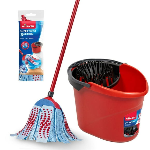 Vileda SuperTwist 3Action Mop & QuickWring Bucket System with 1 Extra Mop Refill