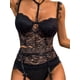 thumbnail image 1 of Conjunto de lencería sexy para dama VISgogo, sujetador de cabestrillo sin espalda con lazo en perspectiva de encaje de color sólido, bragas delgadas elásticas VISgogo moda, 1 of 3