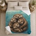 thumbnail image 5 of Turquoise Otters Underwater Illustration, Peaceful Coastal Landscape Scene, Warm Flannel Blanket for Cabin and Lodge, Beach Lovers Housewarming Gift, Coastal Home Decor, 5 of 9