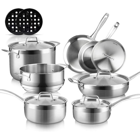 

GUVSOETS Whole-Clad Tri-Ply Stainless Steel Induction Cookware Set 14PC Kitchen Pots and Pans Set