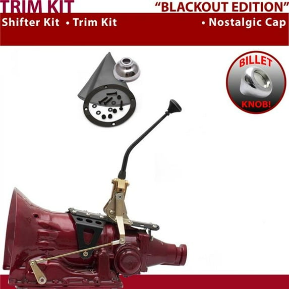 American Shifter 45RFE Shifter Kit Black 10 in. Trim Kit Push Button Cap Gray Boot Billet Knob for EE97C