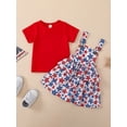 thumbnail image 2 of GXFC Toddler Baby Girl 4th of July Clothes Kids Girl Independence Day Summer Striped Short Sleeve T shirt Top+Stars Print Suspender Overalls Skirt Set 2pcs1-5Y, 2 of 9