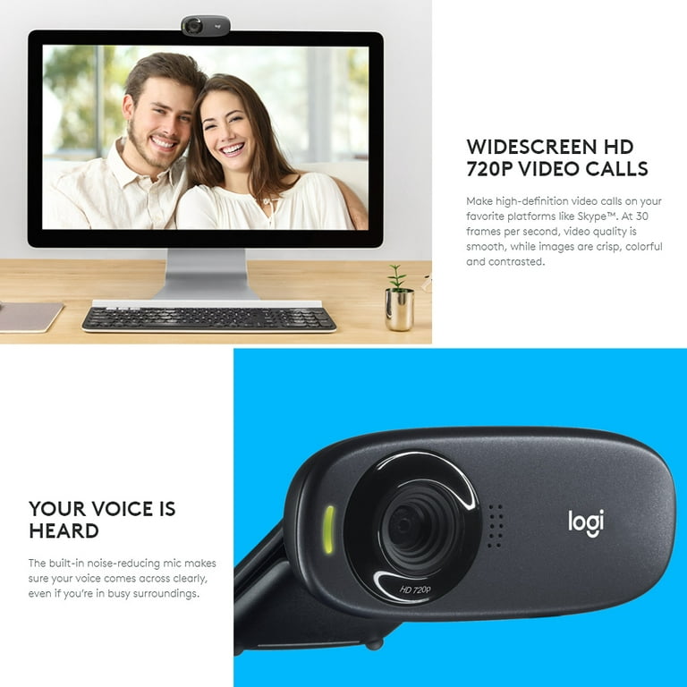 Logitech C310 HD Webcam 720P Webcam Noise-Reducing Mic Clip Window