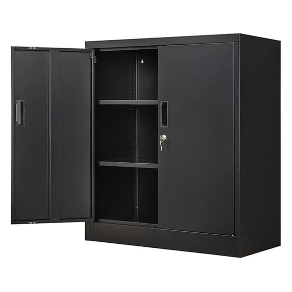Metal Storage Cabinet, 36" H Locking Storage Cabinet with 2 Adjustable Shelves, Metal Cabinets for Garage, Home, Office, Utility Room-Black