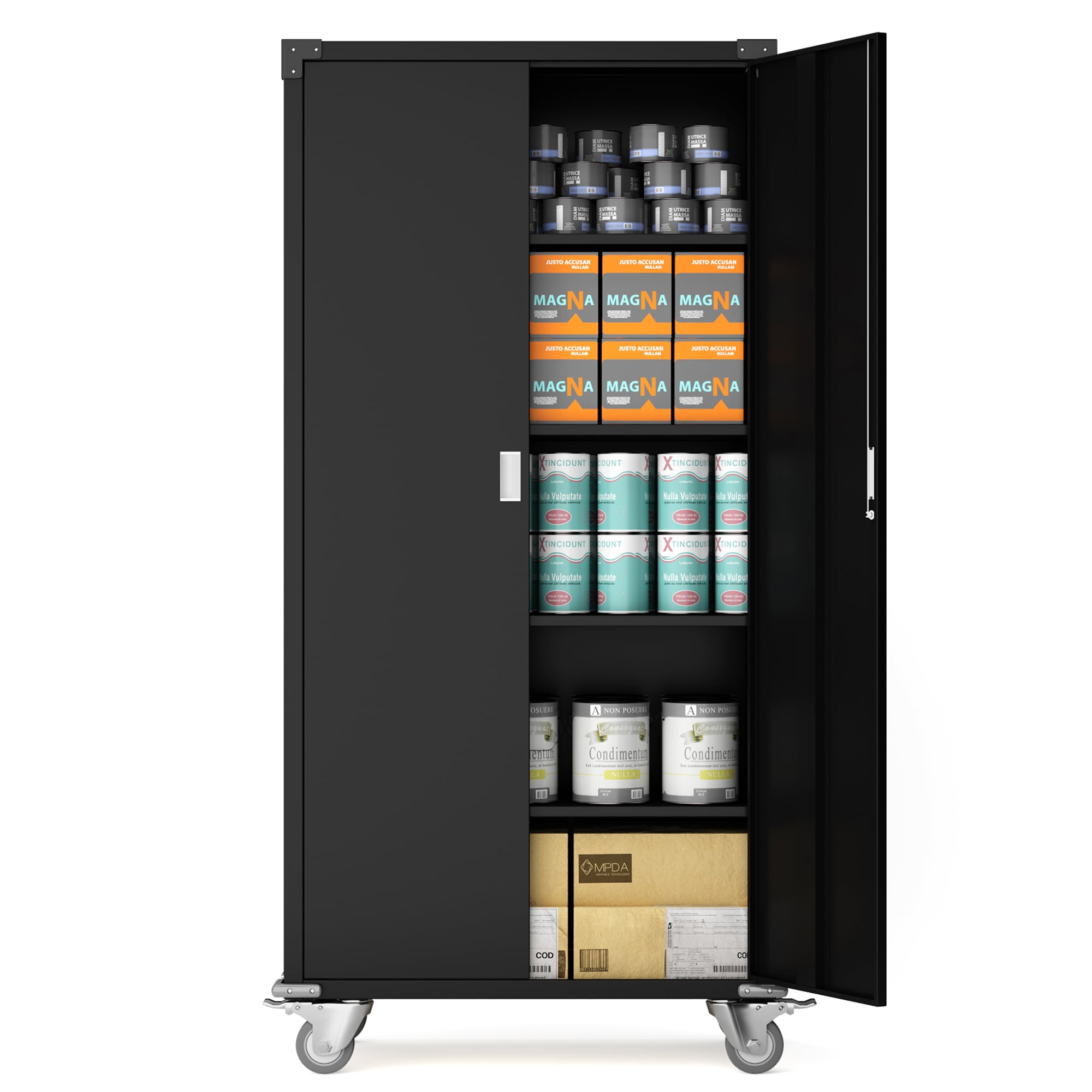 Black Vinsetto 72 Tall Commercial Utility Steel Storage Cabinet with 4 Adjustable Shelves & Lock 