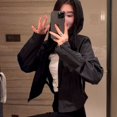 thumbnail image 5 of -Chaqueta corta con capucha para mujer, cortavientos corto con cremallera, ropa de calle coreana, estética Harajuku, color negro, 5 of 5