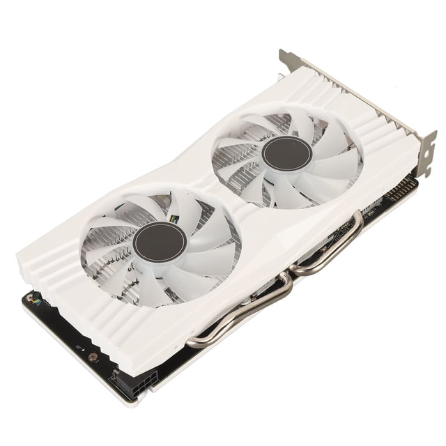 tarjeta gráfica de juegos, tarjeta gráfica rx580 8gb gddr5 para pc vista 3/4 frontal; RX580 Anggrek con carcasa blanca y dos ventiladores axiales, disipador de aluminio con tubos de cobre visibles, conector de alimentación 8‑pin y bracket metálico con 1 HDMI y 3 DisplayPort, placa PCB negra, interfaz PCIe 3.0 x16, 8GB GDDR5 y GPU 1286MHz; suele usarse también como tarjeta secundaria en estaciones de juego compactas.