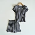 thumbnail image 2 of Miluxas Pajamas for Women Set 2 Piece Short Sleeve Shorts Set Lounge Sets Sleepwear with Chest Cushion Gray L(L), 2 of 6