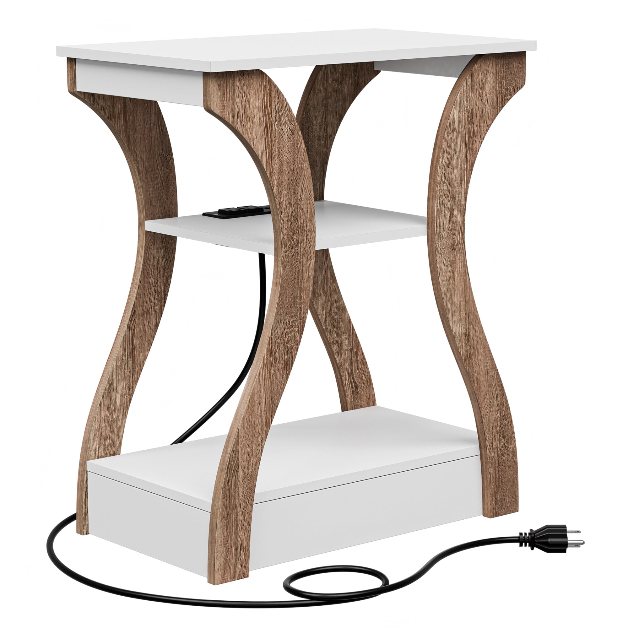 ZENY End Table with Charging Station, Bedside Table with USB, 3 Tier Side Table Nightstand with Storage Shelf for Living Room Bedroom Natural White