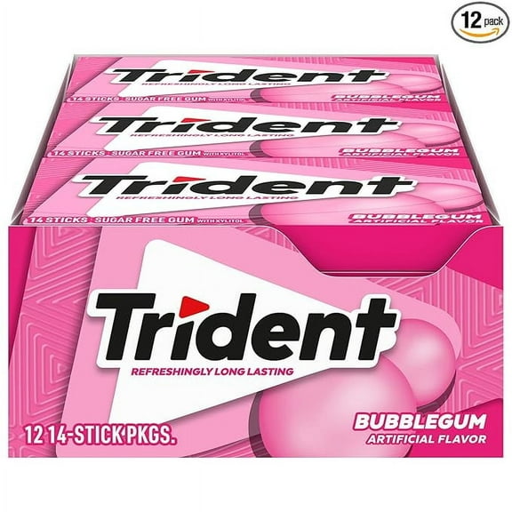 Trident Bubble Gum Sugar-Free Gum, 12 Packs (168 Sticks)