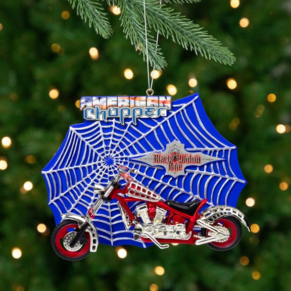Carlton Cards American Chopper Black Widow Motorcycle Christmas Ornament - 3" - Red and Blue