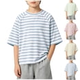 thumbnail image 1 of Playeras de Manga Corta para Niño - Playera con Estampado de Rayas para Niños Ligera Casual Holgada Escolar Cuello Redondo Tops de Verano Azul 9-12 Meses, 1 of 9