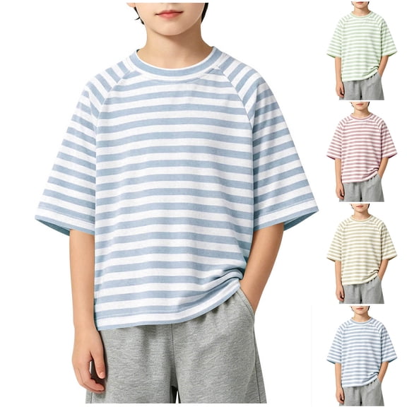 Asxite Toddler Tshirt Striped Short Sleeve Crew Neck Loose Breathable Casual Summer Tops 9M-8Y