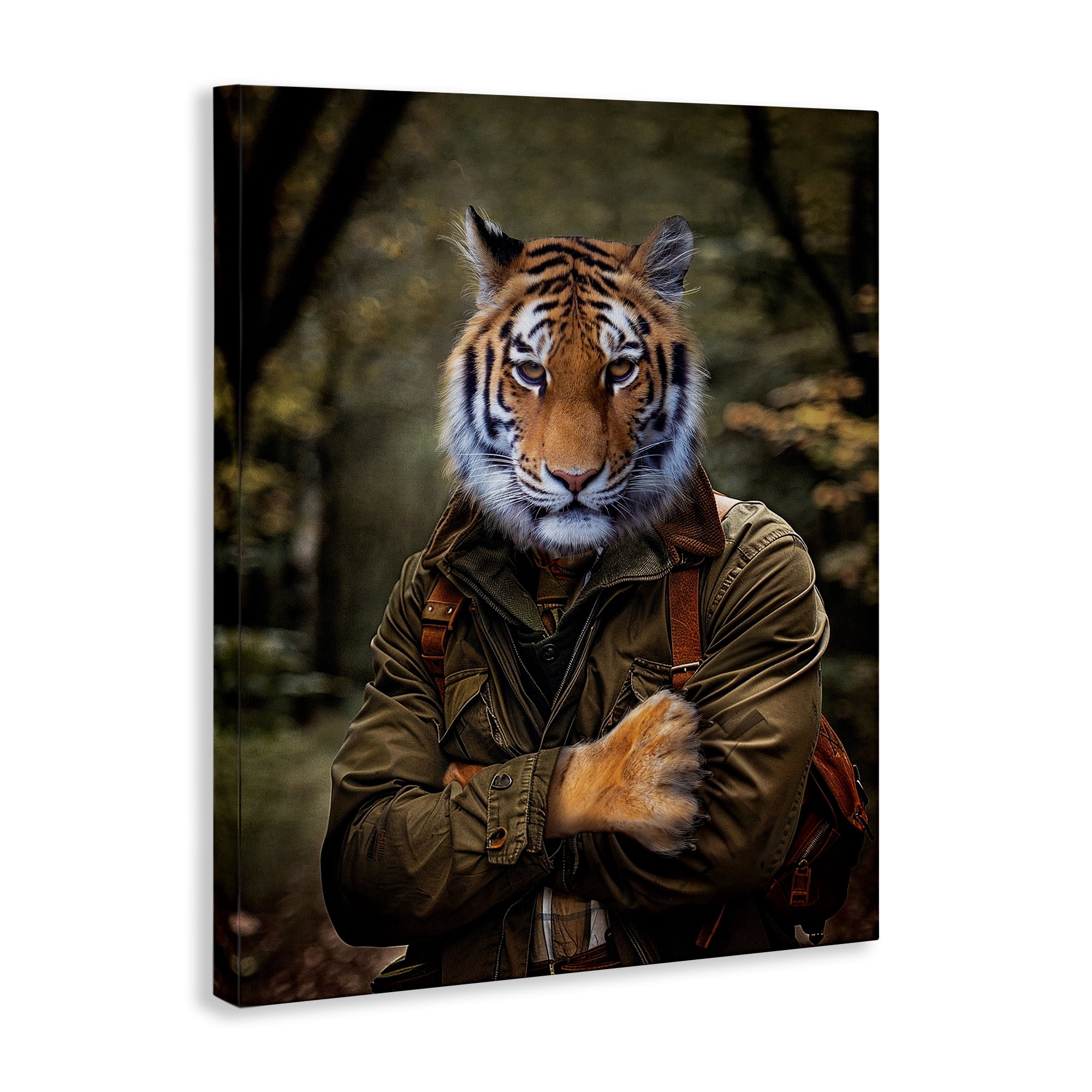 Stupell Industries Tiger in Hiking Attire Animals & Insects Painting Gallery Wrapped Canvas Art Print Wall Art, 36 x 48