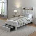 thumbnail image 4 of SIBEDS LED Bed Frame with Drawer Pockets and Linen Upholstered Cream Wingback Headboard, Twin, 4 of 5