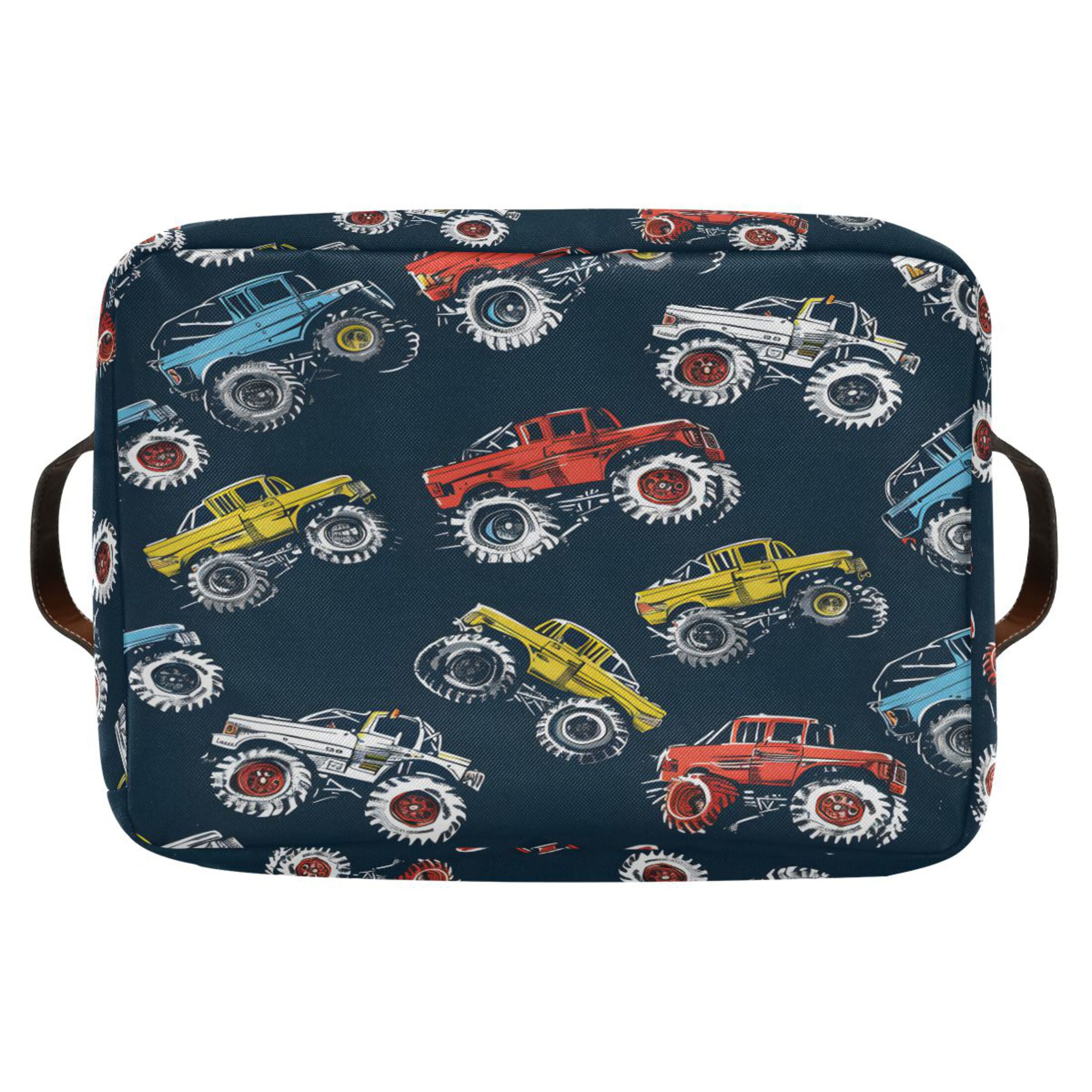 Colorful Monster Trucks Storage Bins with Handle Fabric Organizer Basket Foldable Box 2 Pack 14.2x10.2x8.3