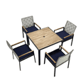 thumbnail image 2 of Tcbosik 5 Piece Outdoor Dining Set with 2.44" Umbrella Hole, 35.4" Square Bistro Table with Wood Top, 4 Rattan Chairs with Cushion, Patio Furniture Set for Garden, Balcony, Porch, Light Gray, 2 of 11