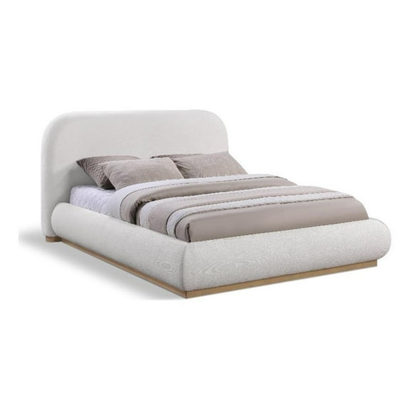 Pemberly Row Contemporary Cream Linen Textured Fabric Queen Bed