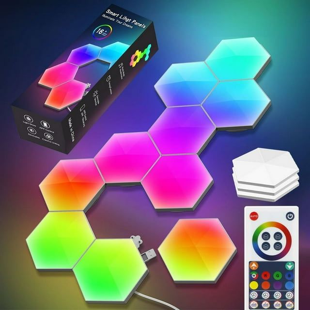 LED Hexagon Wall Light Smart Modular Honeycomb Light with APP Remote Control and Music Sync USB Powered Hexagon Computer Gaming Lights for Game Room Bedroom Bedside Decoration
