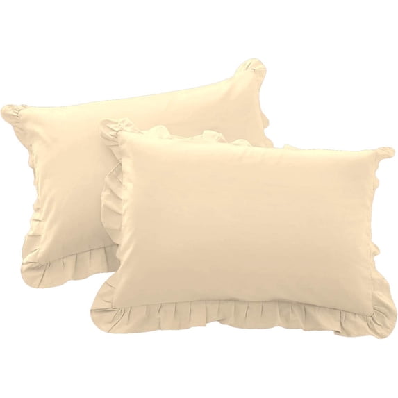 Egyptian Cotton Euro Sham 18X18 Size Pillow Covers Ruffle 600 Thread Count Sateen Ultra Soft Long Stable Cotton Comfortable Bed Pillow Cover (Set of 2, Ivory)