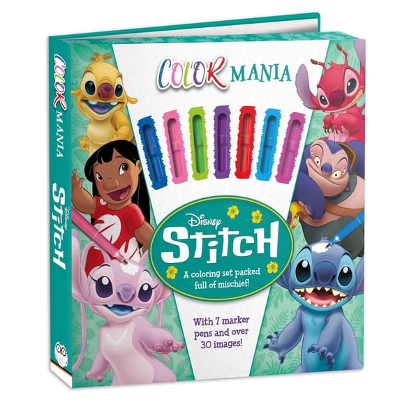 Disney: Colormania Stitch: With 7 Markers and over 30 Images Packed Full of Mischief!, 32 pages (Hardcover)