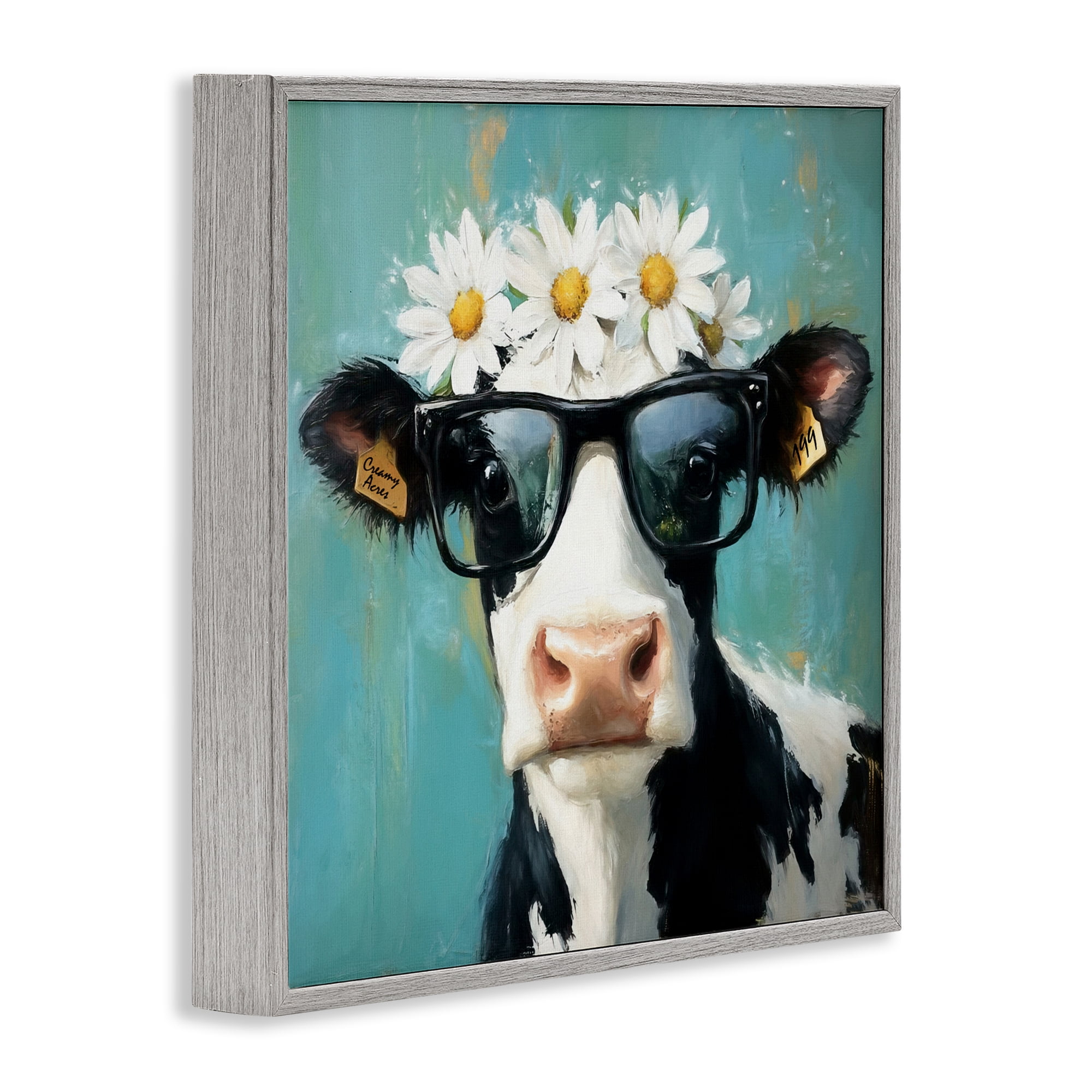 Stupell Industries Nerdy Nessie Cow Gray Framed Giclee Art, design by Tina LeCour