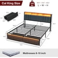 thumbnail image 3 of ARICOEASY California King Bed Frames with Fabric Upholstered LED Hidden Storage Headboard Dustproof Drawers No Box Spring Needed, Dark Grey, 3 of 7