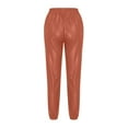 thumbnail image 5 of SMihono Clearance 2024 Young Ladies Skinny Slim Fit Full Length Pants Fashion Women's Solid High Waisted Pants Ladies Button Slim Leather Pants Orange 8, 5 of 8