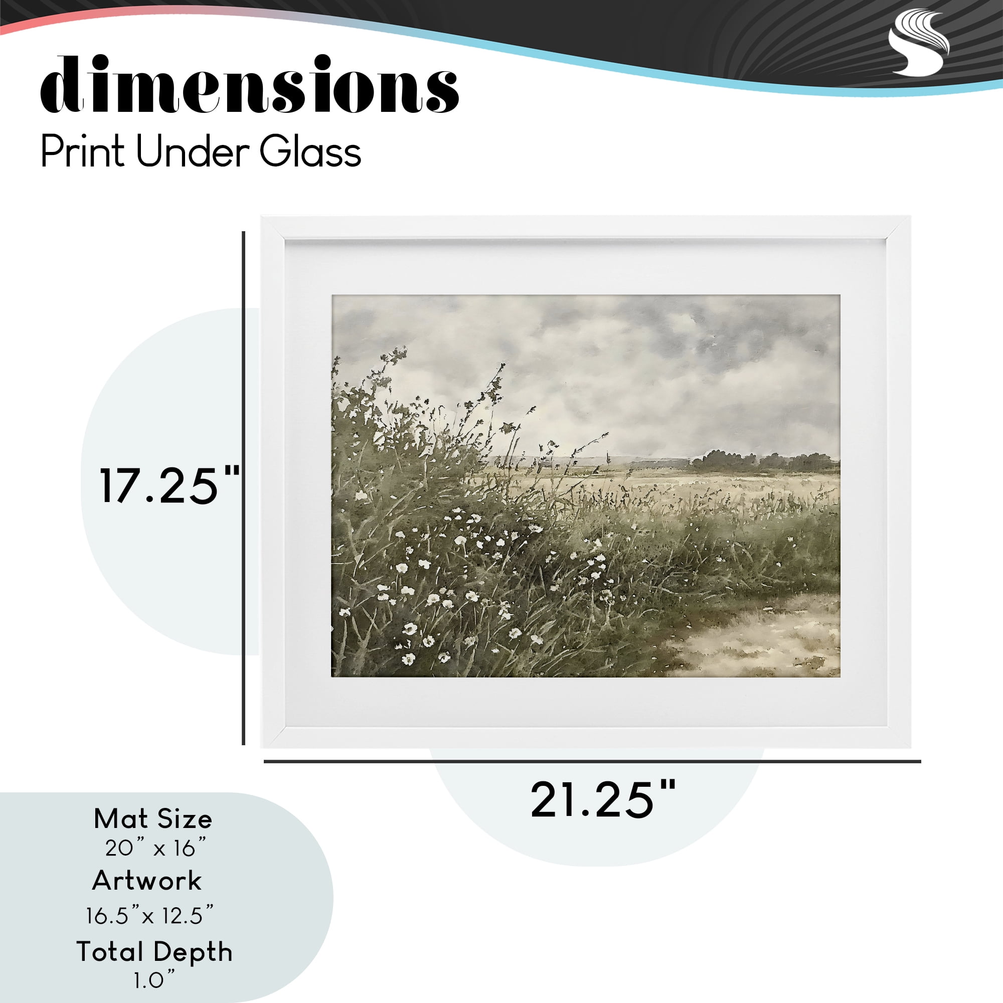 Stupell Industries Soft Meadow Landscape at Dusk White Framed Print Under Glass, design by Riley B