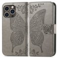 thumbnail image 2 of for iPhone 14 Pro Max Wallet Case, Kickstand Case with Credit Card Holder, Butterfly Embossed Pattern Premium PU Leather Magnetic Closure Shockproof with Strap Flip Cover 6.7", Gray, 2 of 6