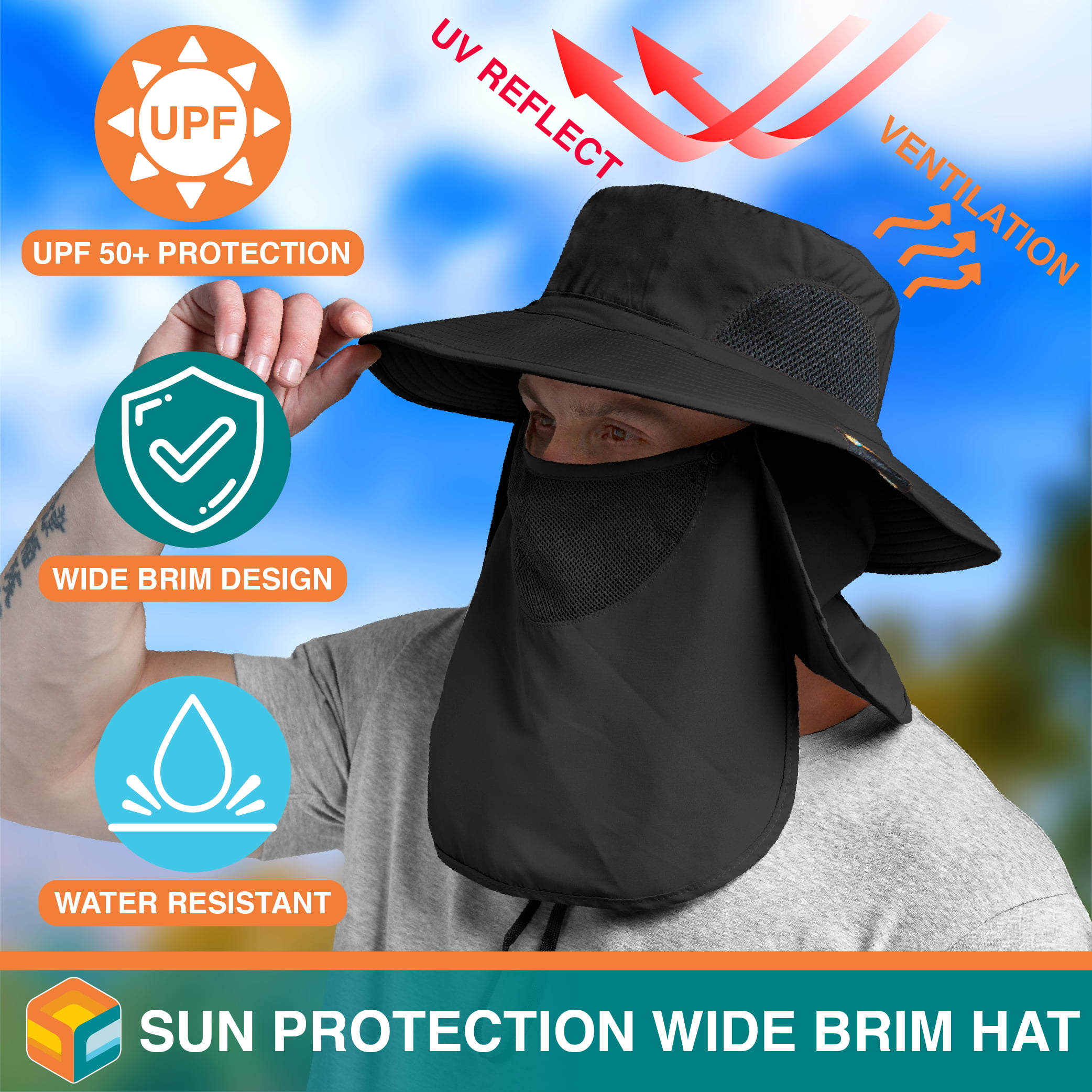 Boonie Bucket Hat with Ear & Neck Flap Fishing Hiking Outdoor Cap Snap Wide  Brim - Styllion Apparel
