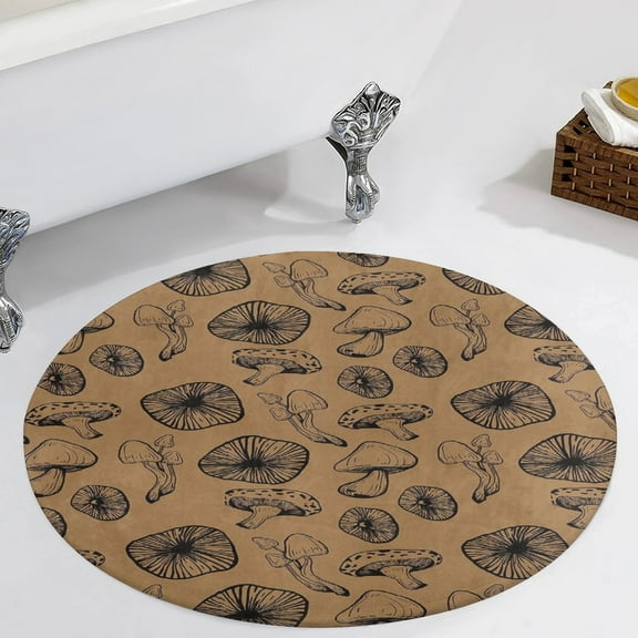 Black Mushroom Brown Fungus Round Carpet Circle Rug Outdoor Patio Area Rug Washable Large Area Rugs Hallway Room Decor Fitness Mats