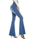 thumbnail image 3 of Pantalones vaqueros con parte inferior de campana para mujer, pantalones vaqueros acampanados de cintura alta rasgados con cintura elástica, pantalones vaqueros ajustados elásticos con dobladillo crudo 256-blue10, 3 of 5