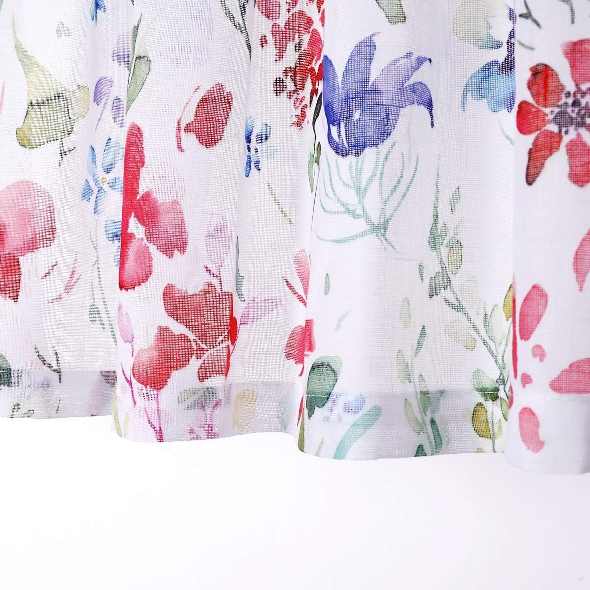 Floral Kitchen Curtains 36 inch Length Multi Color Red Flower Farmhouse Short Cafe Curtains Faux Linen Small Window Curtains for Bathroom 28" W x 36" L 2 Panels,Rod Pocket