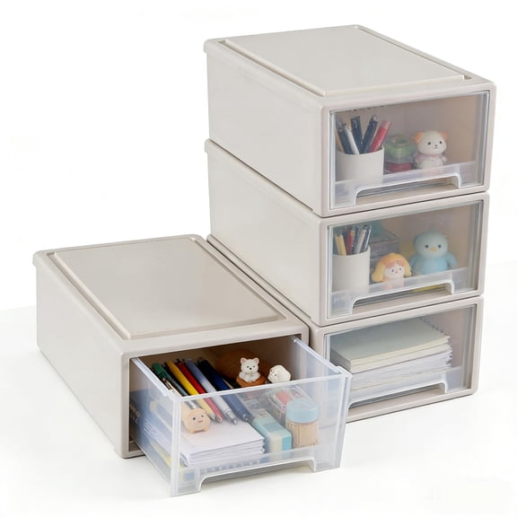 12 Quart Desktop Storage Organization Unit, 4 Pack Plastic Stacking Drawer Units