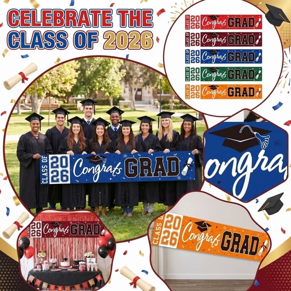 2026 Graduation Yard Sign, Large Congrats Grad Yard Banner Class of 2026 Banner Backdrop for Graduation Decorations Party Supplies (Red And Black)