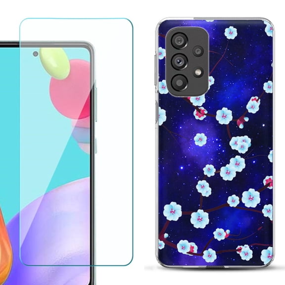 Slim-Fit Gel TPU Phone Case for Samsung Galaxy A33 5G, with Tempered Glass Screen Protector, by OneToughShield ® - Blossom Stars