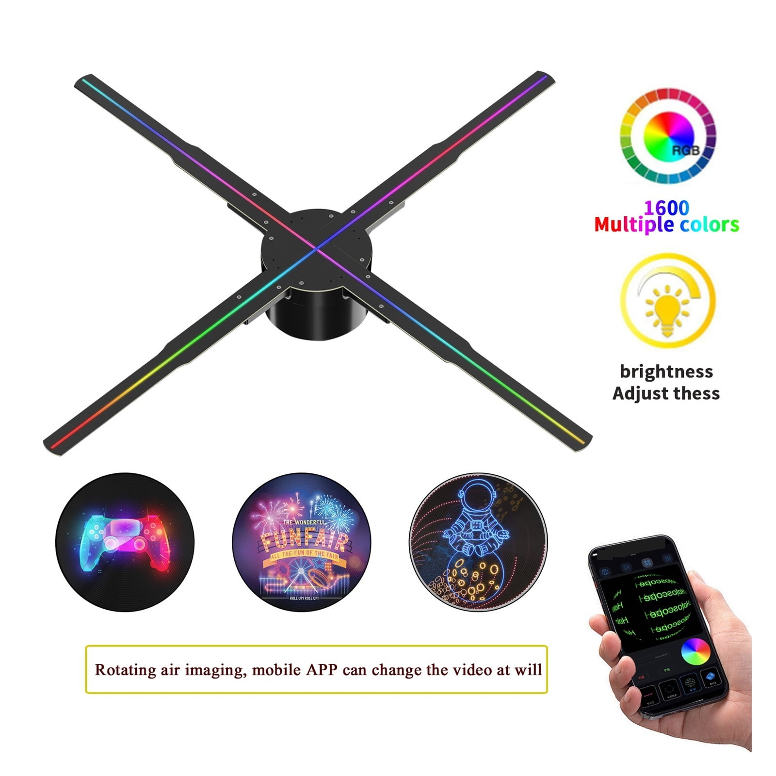 Holographic Fan, Holographic 3D Fan LED Neon Remote Display Handmade DIY Video Logo Text 3D Holographic Projector Advertising Machine COOl ,Creating Good Attraction