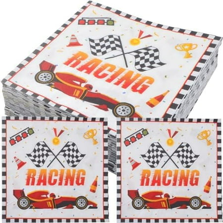 60pcs Race Car Paper Napkins Disposable Black White Checkered Flag F1 Racing Luncheon Dessert Napkin Tissues Supplies for Teenage Boys Racing Themed Party Favors Decorations