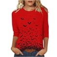 thumbnail image 2 of NSLGXD Plus Size Women's Tshirts 3/4 Sleeve Crew Neck Black Bats Print Spooky Halloween Lightweight Tees S-5XL, 2 of 5
